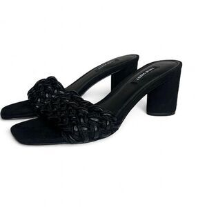 Nine West Black leather woven block heel 7.5 mules